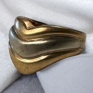 Vintage 14K GCJ & Silver Modernist Matte Toned Wave Chunky Women’s Estate Ring 7